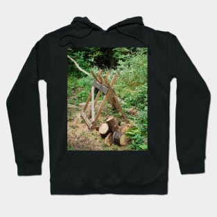 Old Wooden Sawhorse in Forest Hoodie